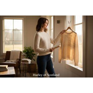 Harley Of Scotland Cream Cable Knit Wool Sweater S